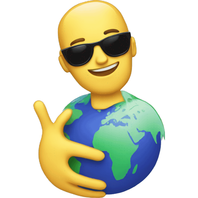 a standard emoji without body but with sunglasses and hand which spins a globe by the index finger emoji