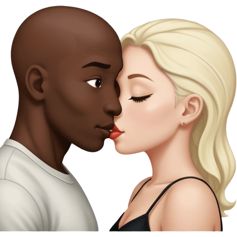 Hairless black man and white woman kissing  emoji