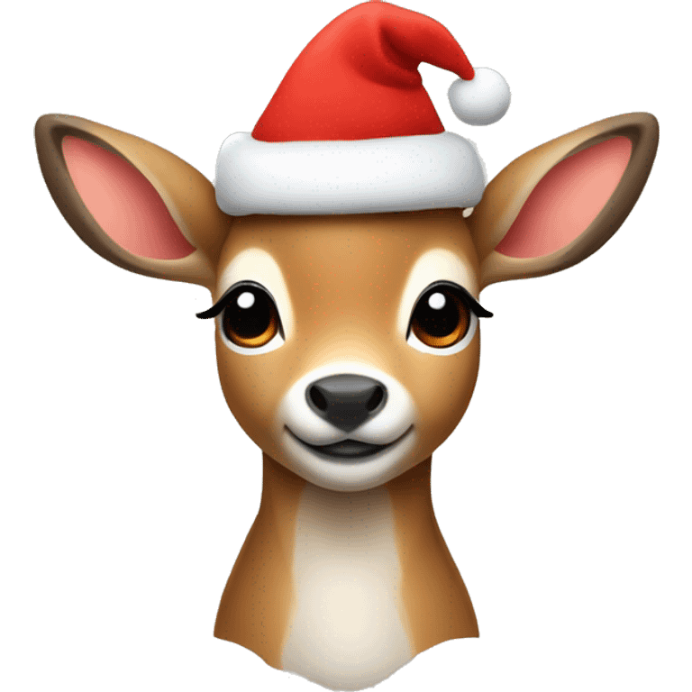 cute little deer in a Christmas hat emoji