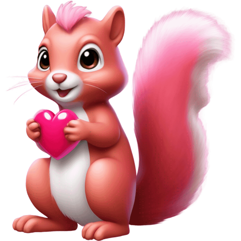 pink squirrel holding a heart emoji