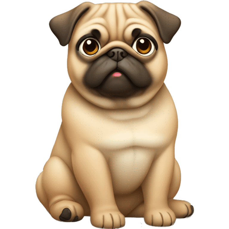 chubby pug dog in light caramel color - full body in sitting position emoji