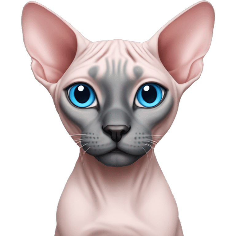 Pink/grey sphynx cat with blue eyes and black nose emoji