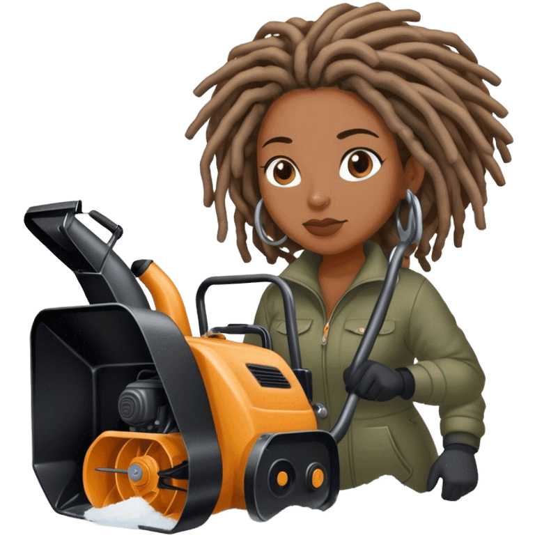 Black woman with locs snowblower  emoji