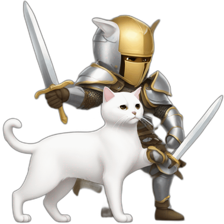 Man wearing armor fighting a white cat emoji