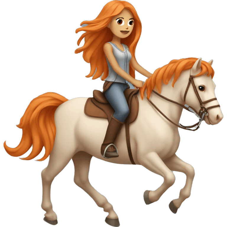 Tan girl with long orange hair riding a horse emoji