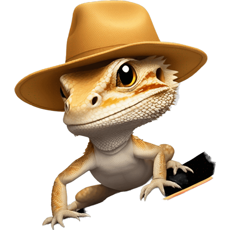 Bearded dragon on a skateboard with a hat  emoji