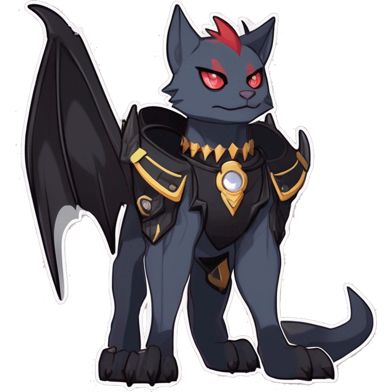 cool punk kawaii cartoon edgy distinguished elegant beautiful fantasy black ethereal nargacuga-bat-zorua-sphynx-Quiana-Fakemon collar harness with big fangs full body emoji