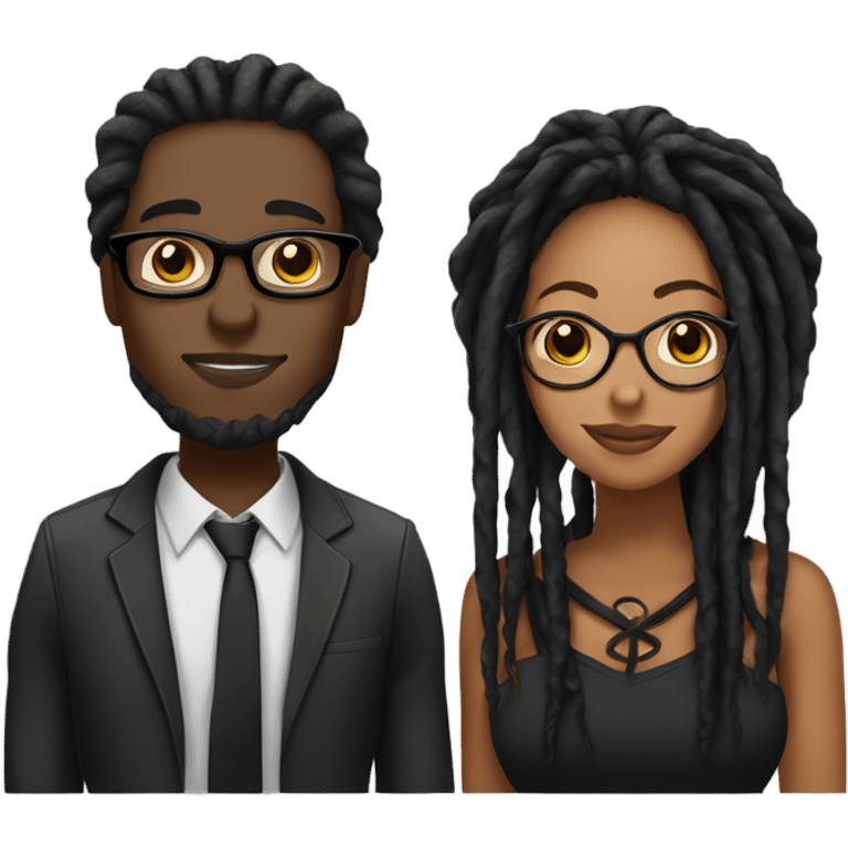 black couple with locs, male light skin with long black locs, female brown skin with glasses and BLACK locs tied up kissing emoji