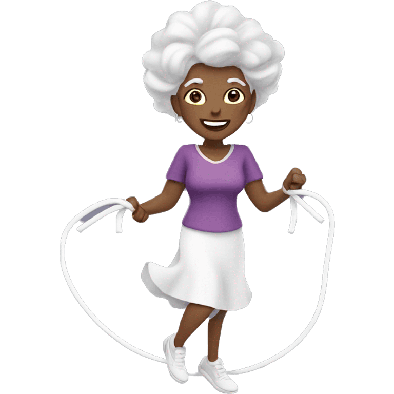 Older Black Lady with white hair, ￼ jumping rope emoji