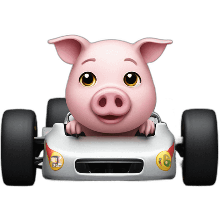 Pig with biceps driving a f1 car emoji