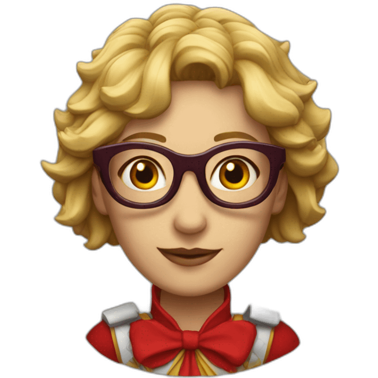 Leona mayor, con lentes Rojos y redondos alegre emoji