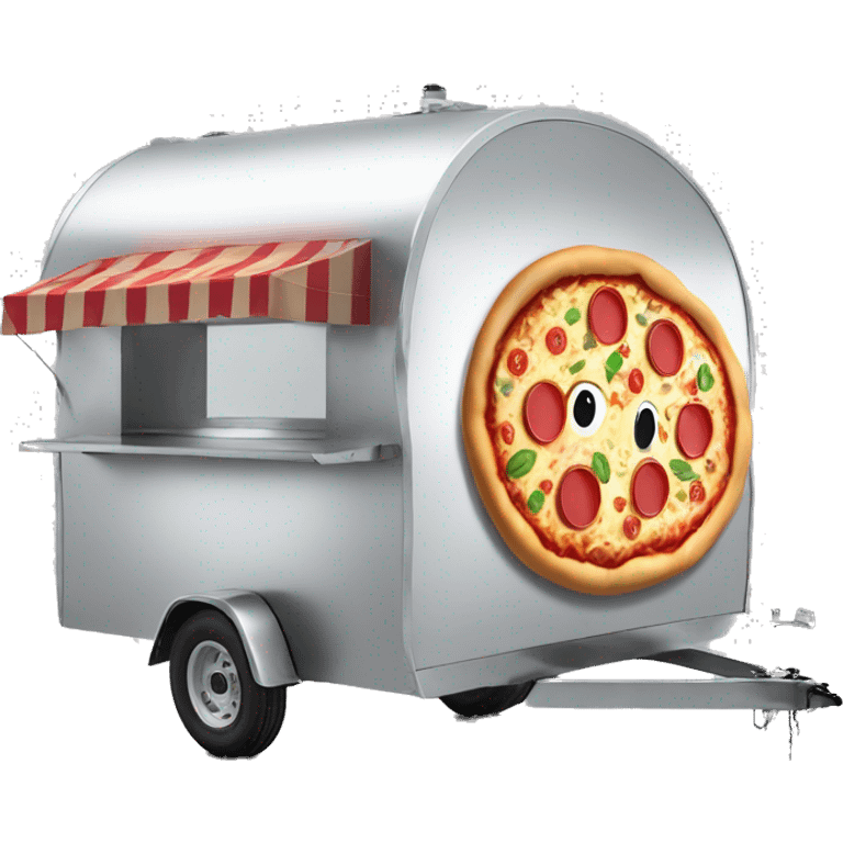 Pizza trailer, shining silver, two wheels axels emoji