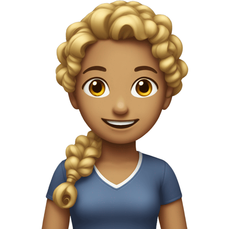 smiling girl with curly ponytail emoji