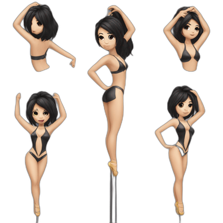 Girl pole dancer Black hair and white skin emoji