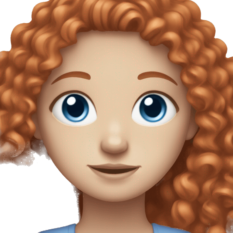 Girl with curly red hair, pale skin and blue eyes doing selfcare emoji