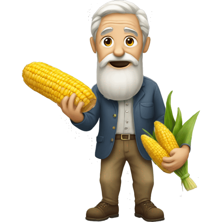 An old man holdning an corncob near his legs emoji