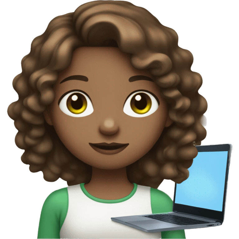 brown haired girl with blue and green heterochromia with a laptop emoji