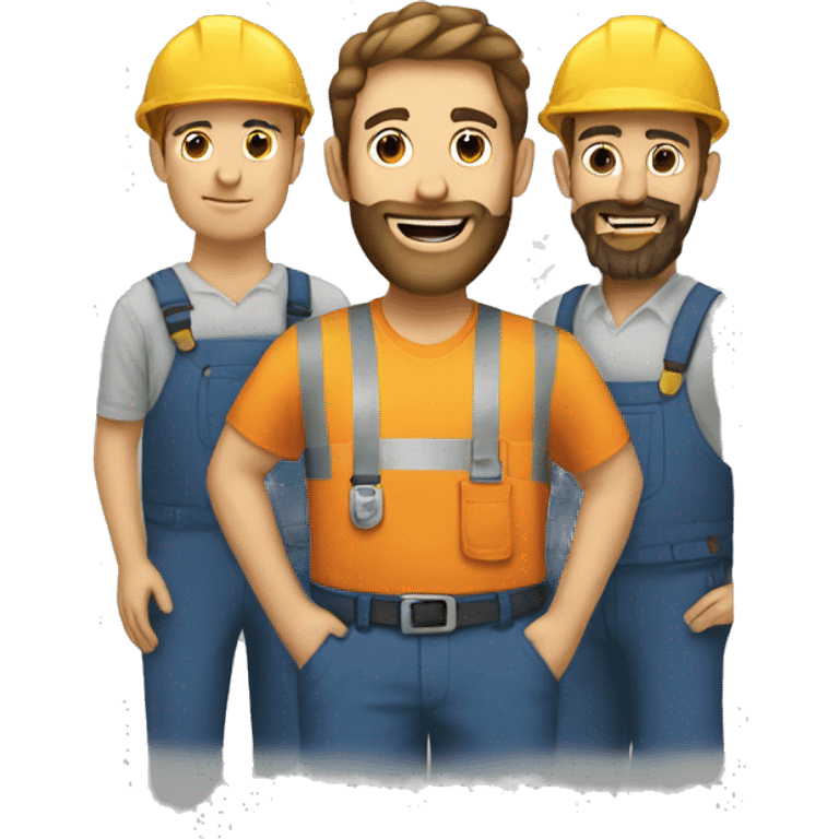 Guy with beard on top of three workers emoji