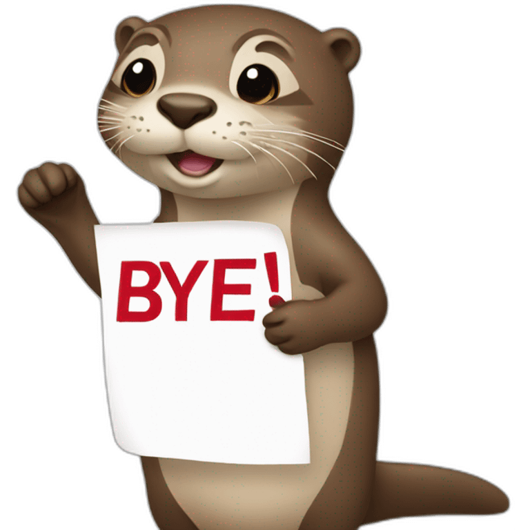 otter holding a sign with the word bye emoji