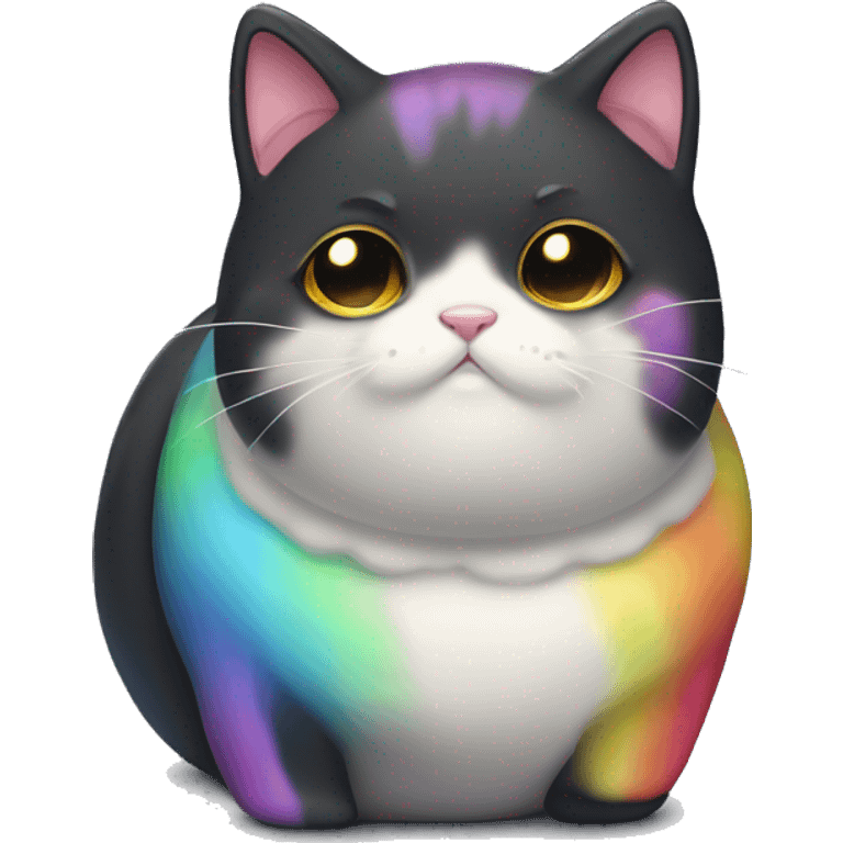 fat kawaii cartoon cat that is black with rainbow streaks emoji