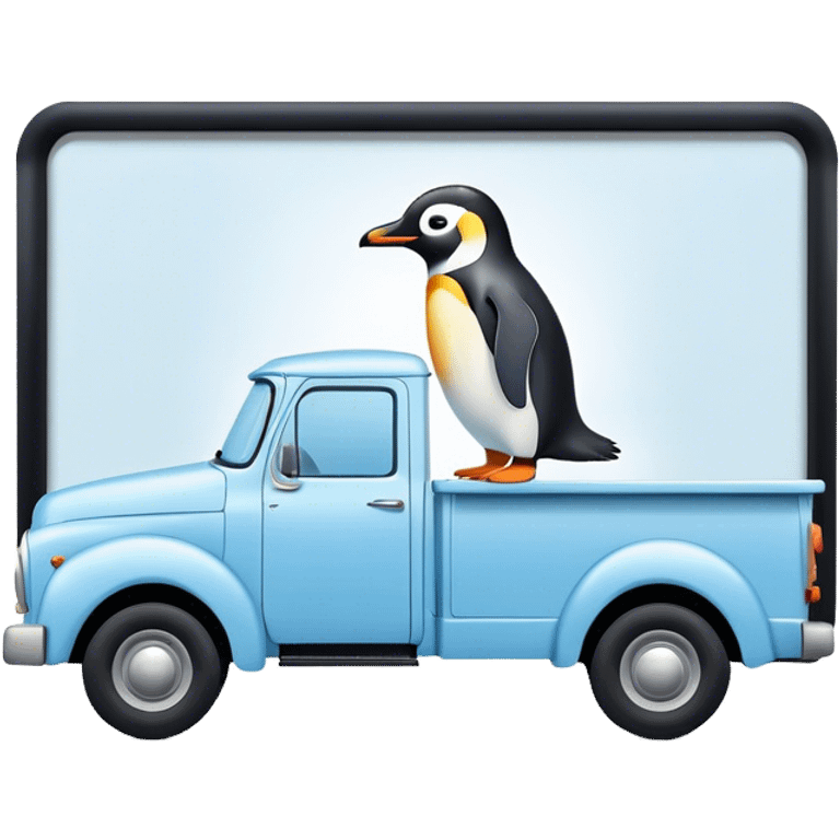 Camion bleu clair avec Pingouin sur affiche publicaitaire emoji