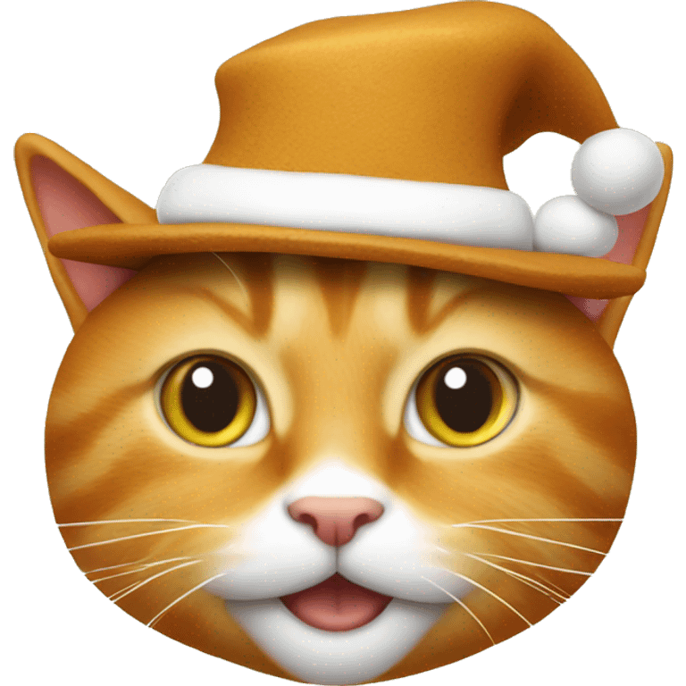 Ginger cat who eat gingerbread and his head has a hat     emoji