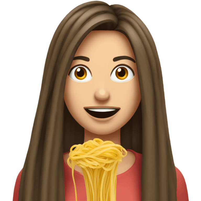 Gorgeous brunette with linguine pasta in her mouth emoji