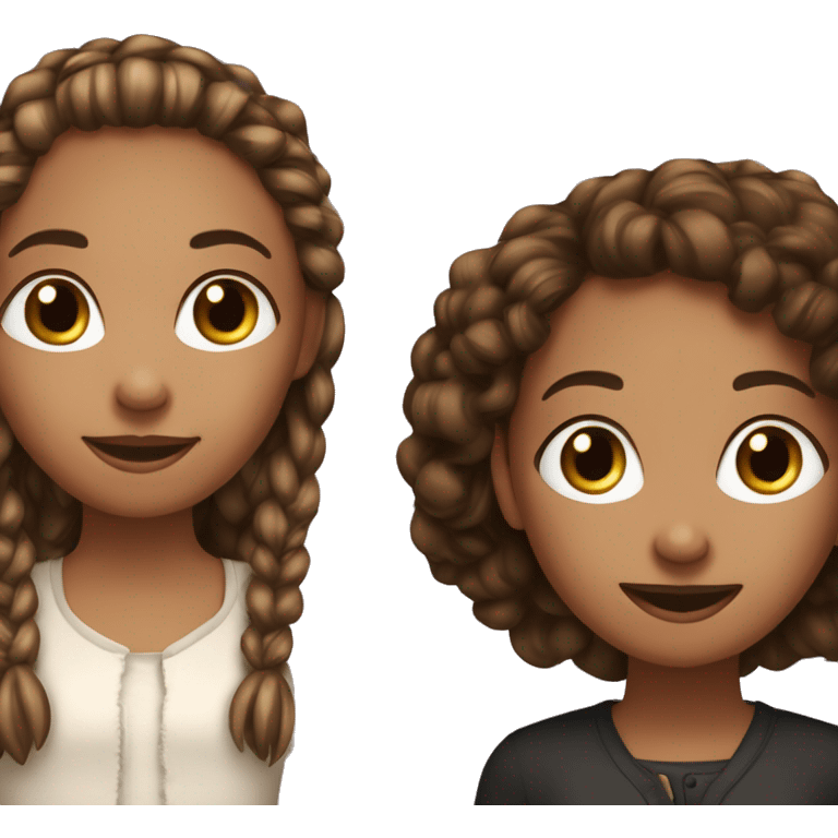 2 brown girls one with straight hair and the othe with curly hair. One black girl with braids. One white bo with brown hair emoji