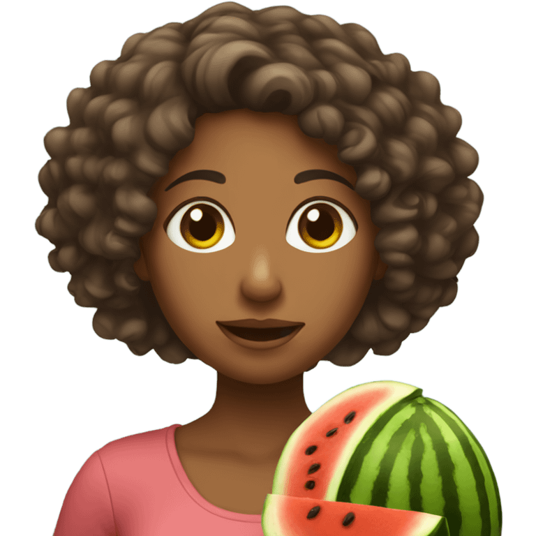 brown female with curly hair holding watermelon  emoji