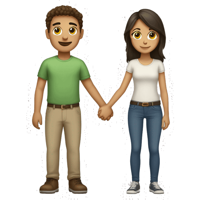 tall boy and short girl holding hands both brunete emoji