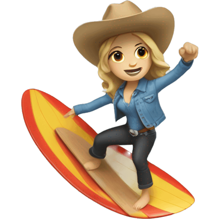 White Girl surfing a wave wearing a cowboy hat emoji