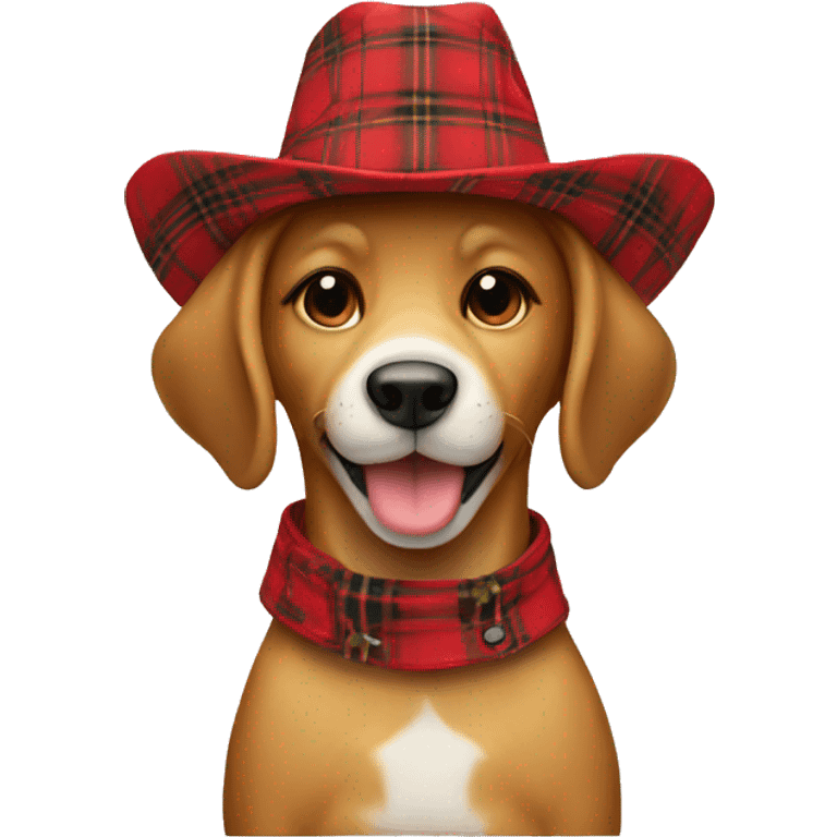 dog happy with straw hat and red plaid outfit emoji