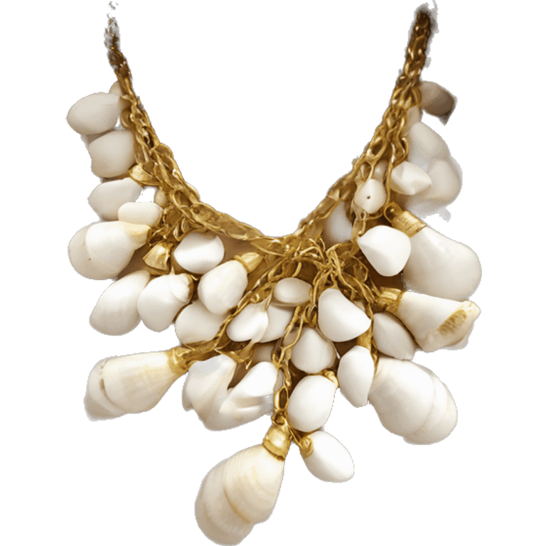 Shell necklace made out of small white shells linked together with gold chain  emoji