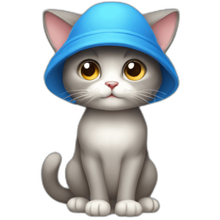  Cute Blue Cat without ears wearing a mushroom cap emoji