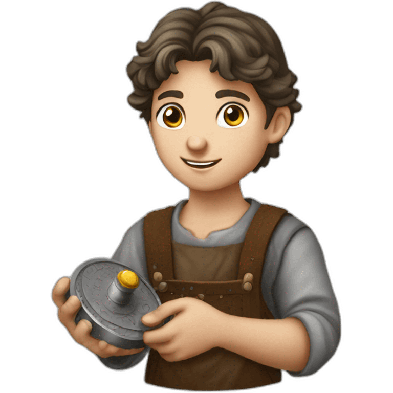 young coin engraver apprentice yielding tool, medieval age emoji