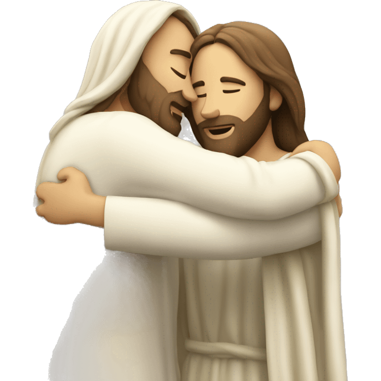 man and woman couple hug jesus behind emoji