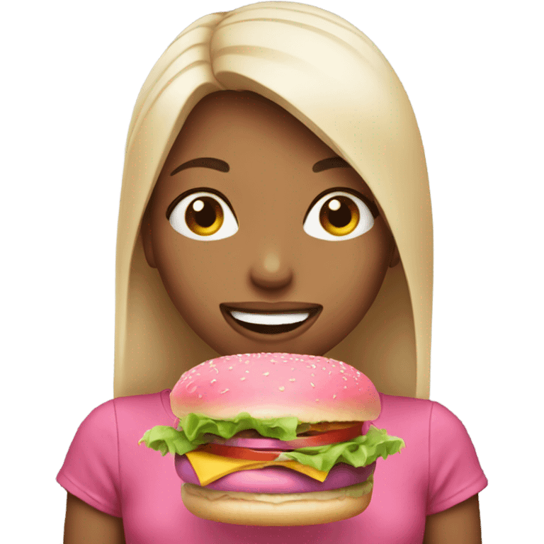 A girl eating a pink burger  emoji