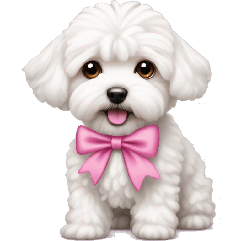 white maltipoo with two pink bows  emoji