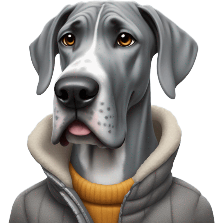 Grey great dane with human winter coat emoji