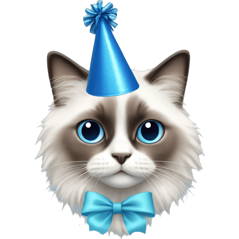 Ragdoll with blue party hat emoji