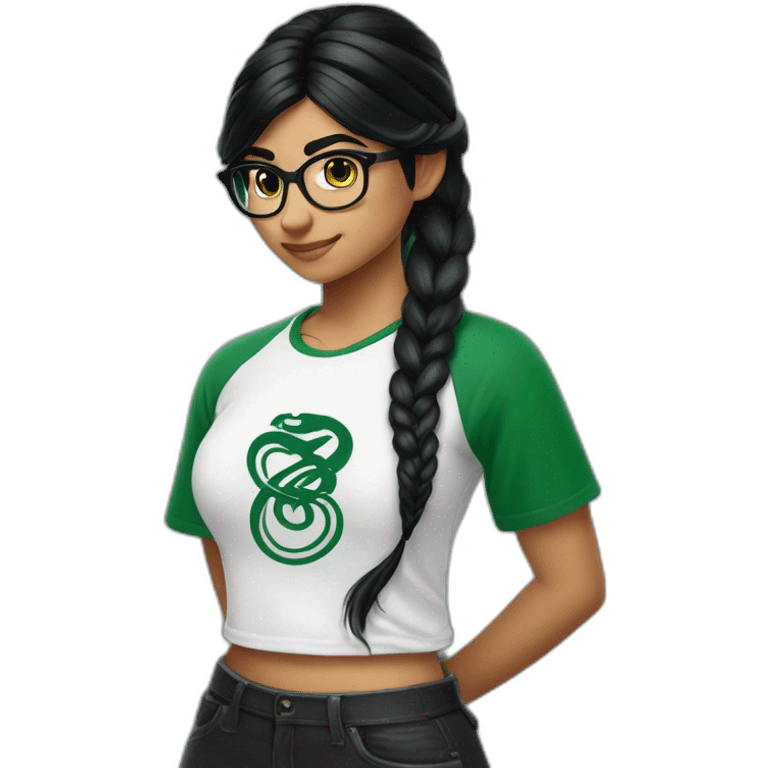 Mia Khalifa black braid white tshirt green sleeves slytherin emblem emoji