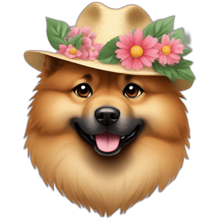 Eurasier dog with floral hat emoji