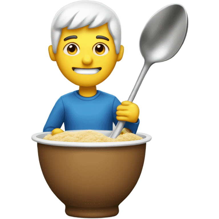 Man eating auger off spoon with liter emoji