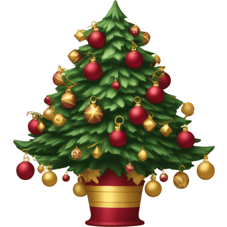 Christmas tree with wine red and gold ornaments  emoji