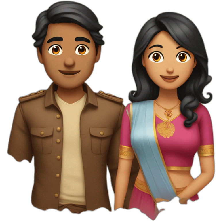 indian man and asian woman in love emoji