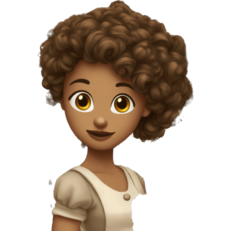 Fille métisse au long cheveux bouclés brun foncé emoji