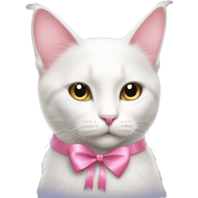 white cat with pink ribbon on her neck and fairy wings emoji