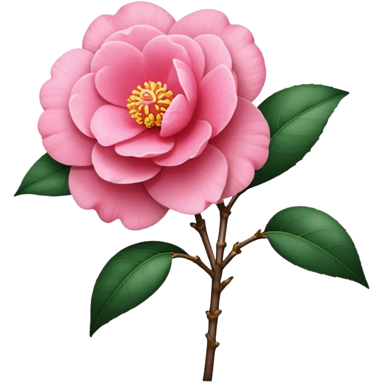 single pink Camellia flower, stem emoji