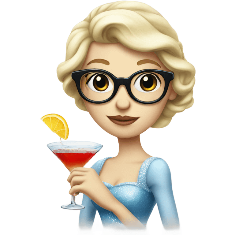 Pale Cinderella wearing glasses drinking a cocktail  emoji