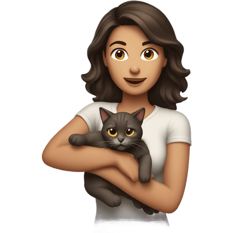 Brunette with cat emoji